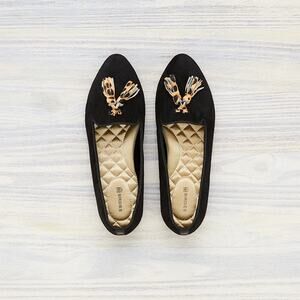 Birdies Heritage The Blackbird Loafer in Black Suede Cheetah Tassel Size 9 EUC